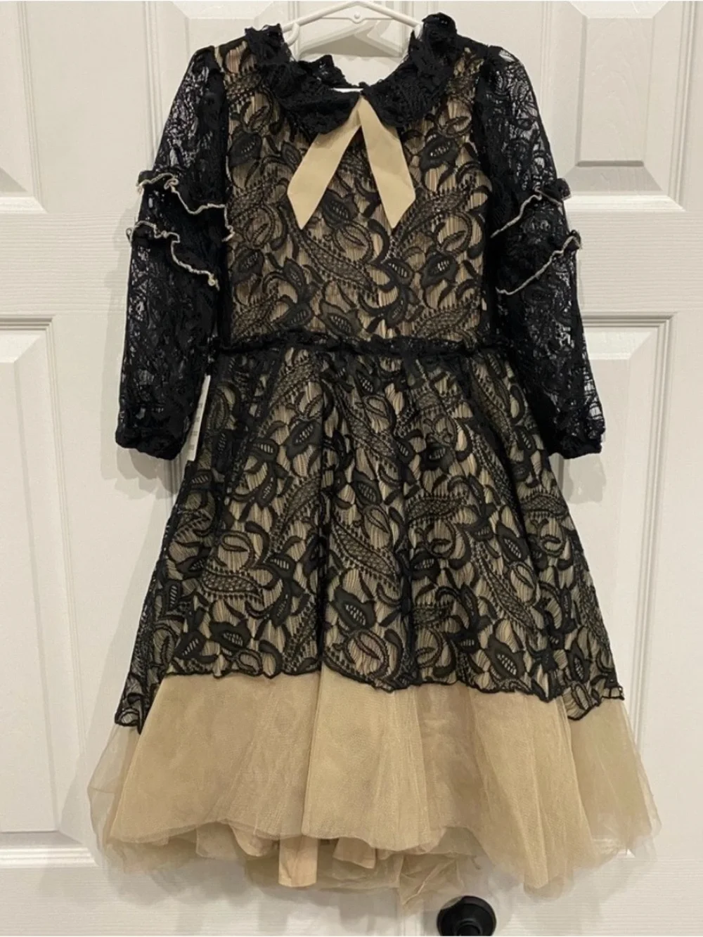 Elegant Black Lace & Beige Tulle Girls' Dress by Joyfolie. 6t